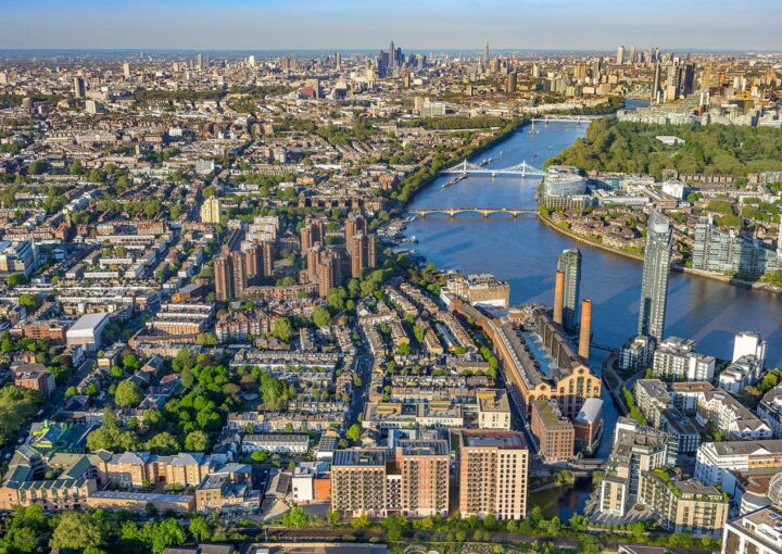 Chelsea ve Thames Nehri havadan görünüm