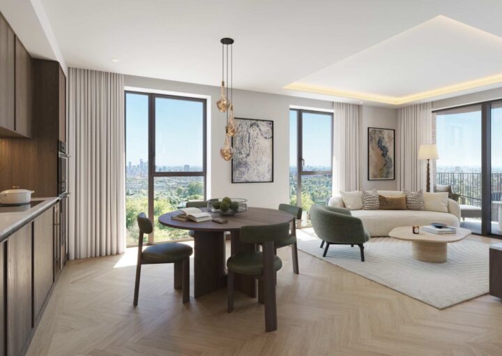 100 Avenue Road daire salon ve yemek alanı